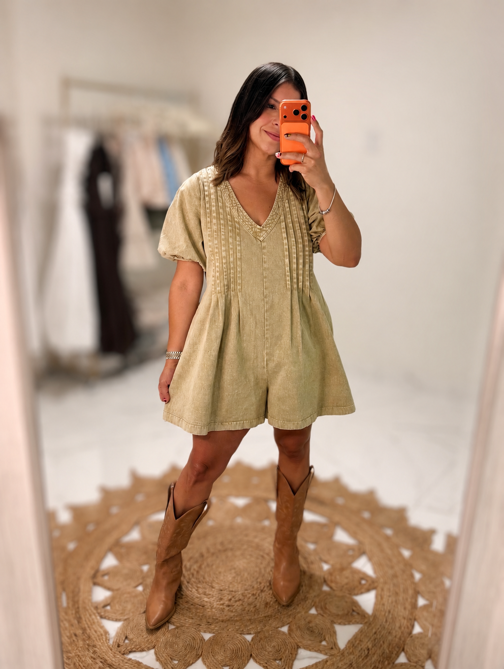 Puff Sleeve Romper - Sand
