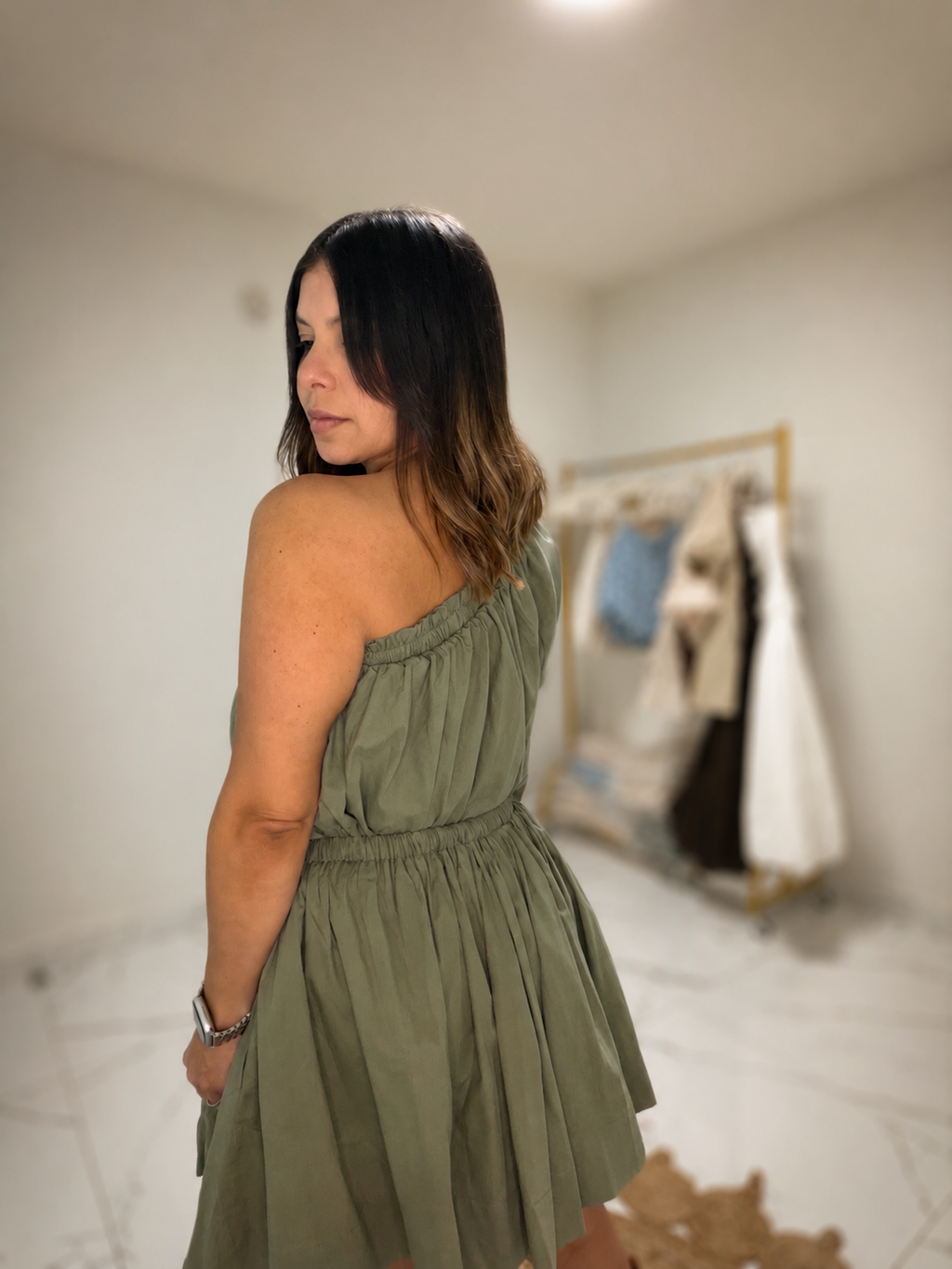One shoulder mini skirt set - Green Olive