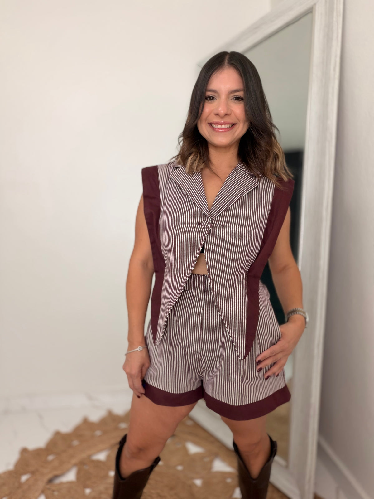 Striped Romper - Burgundy