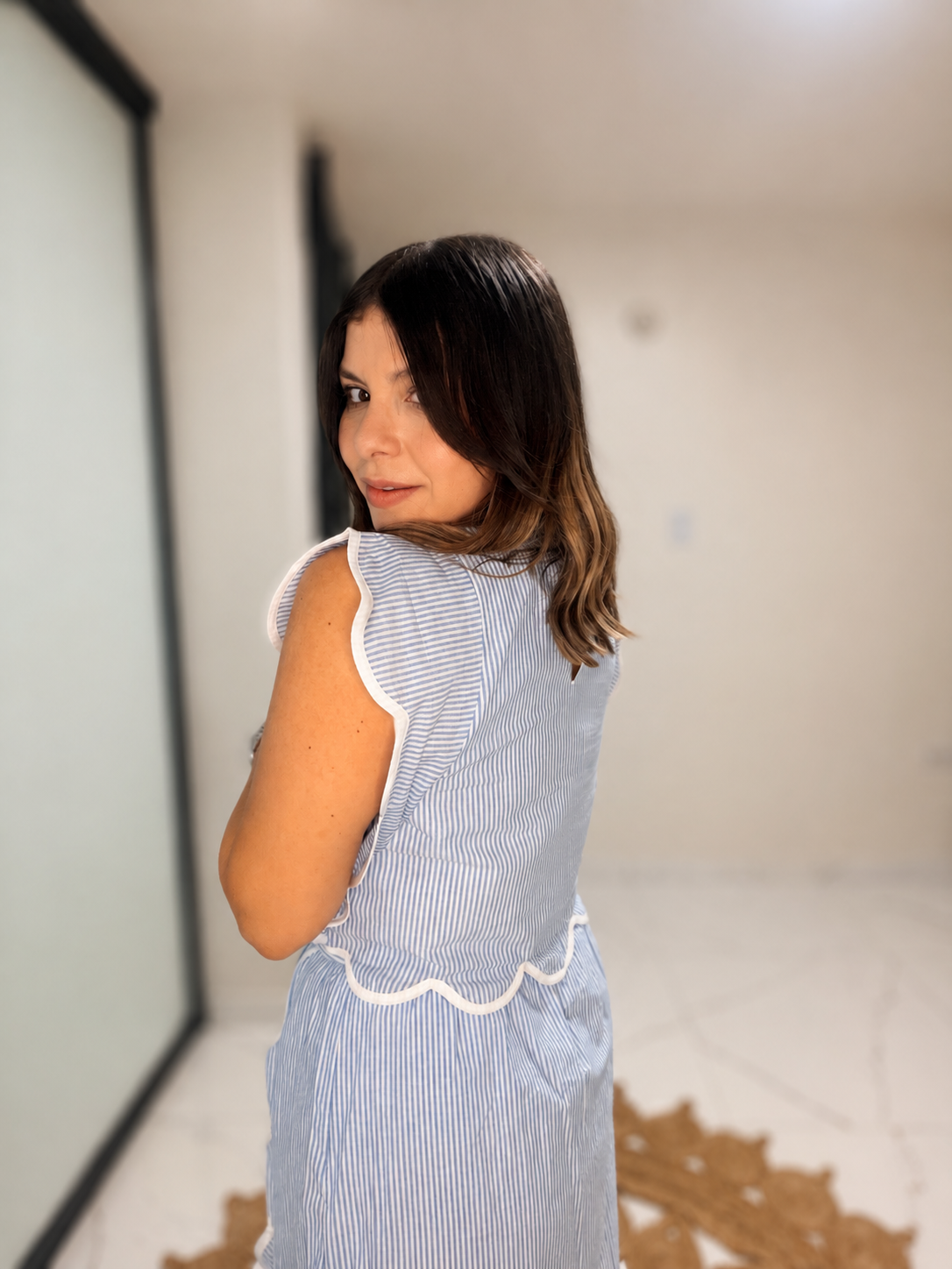 Crop Top & Skirt set - White & blue