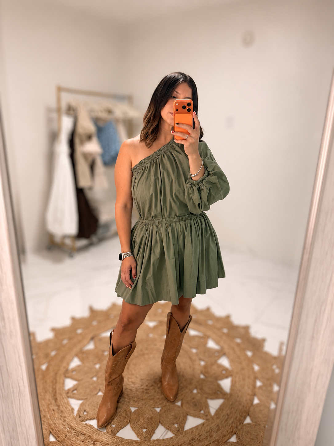 One shoulder mini skirt set - Green Olive