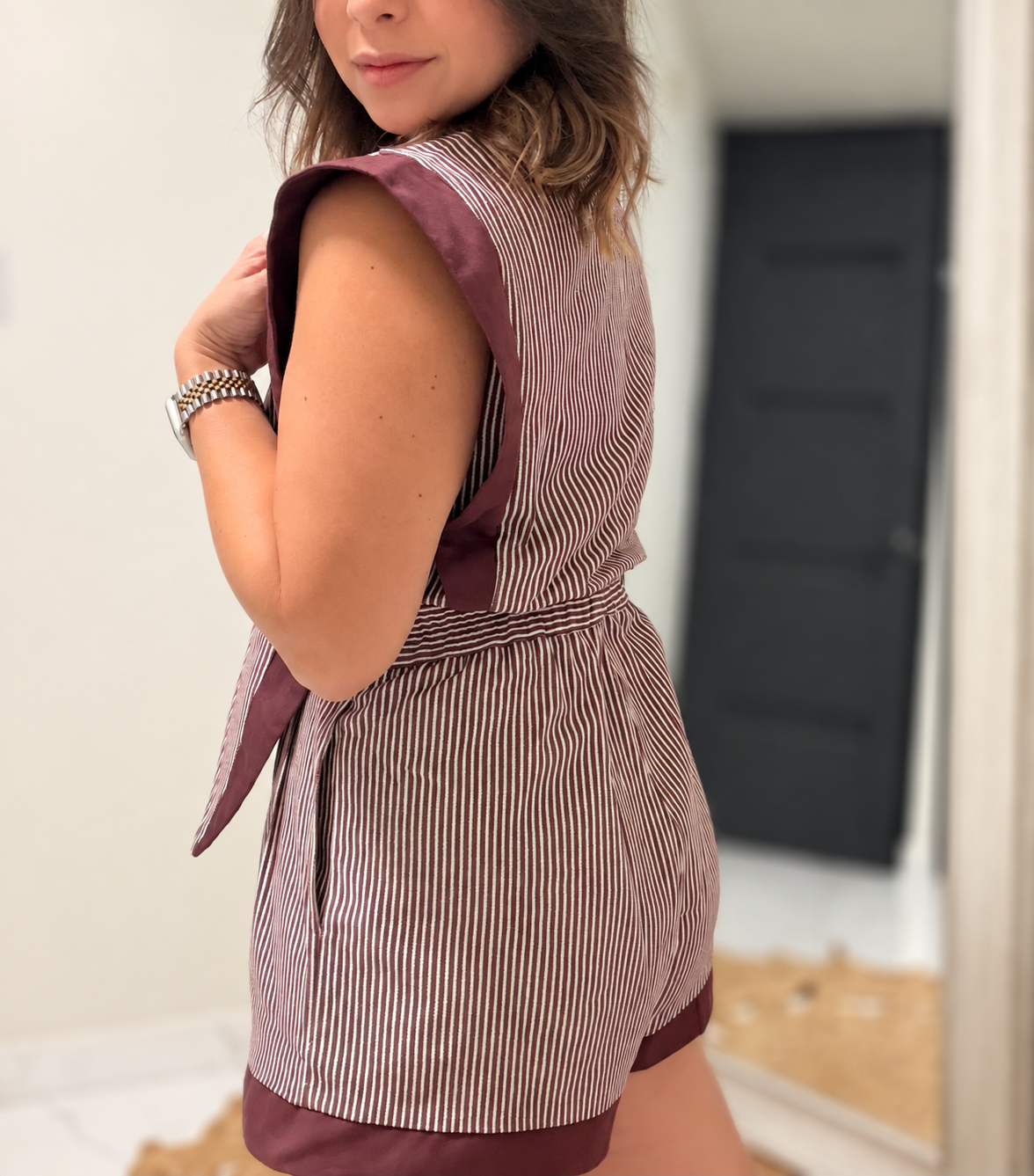Striped Romper - Burgundy