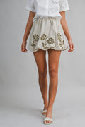 Embroidered Eyelet Bubble Hem Mini Skirt - Lt Olive