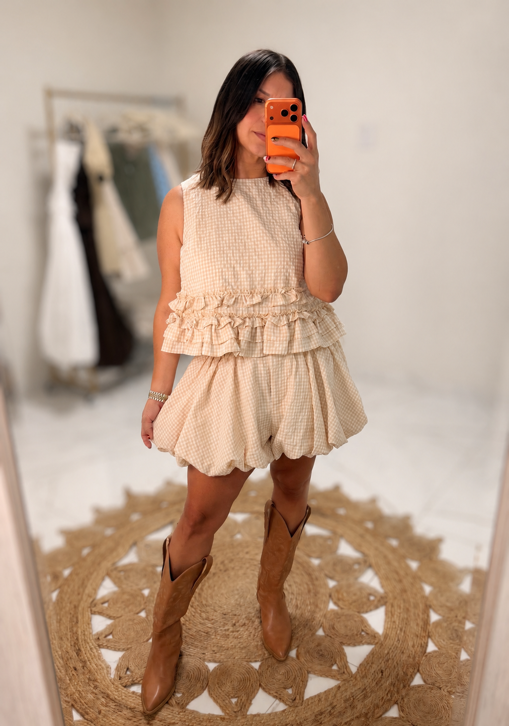 Gingham short set - Taupe