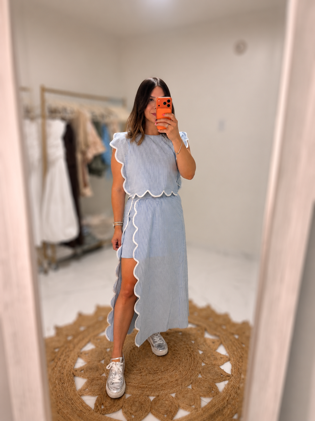Crop Top & Skirt set - White & blue